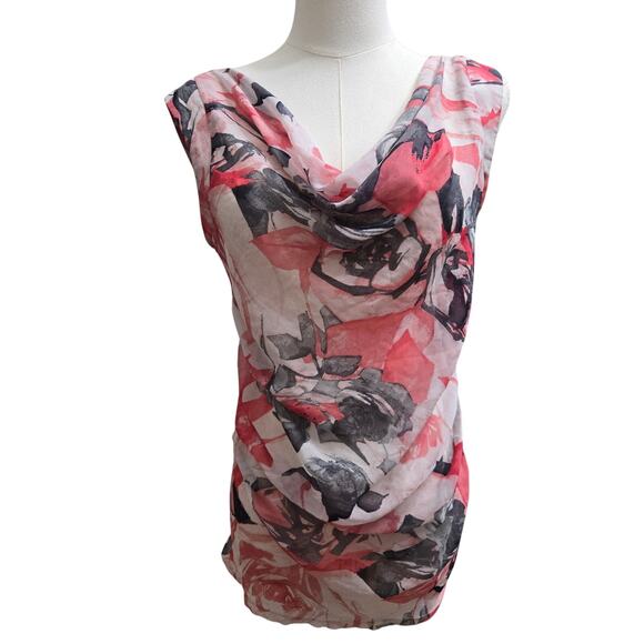 Express Womens Vtg Y2K Whimsigoth Sheer Mesh Cowl Neck Floral Cap Sleeve Top M - Picture 1 of 10